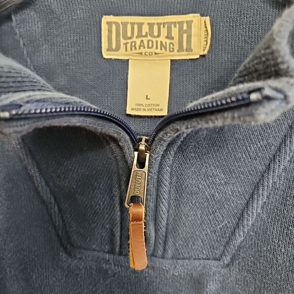 Duluth Trading Co 1/4 Zip Men's lg Pullover Knit Long Sleeve Sweater Navy Blue - Picture 2 of 11